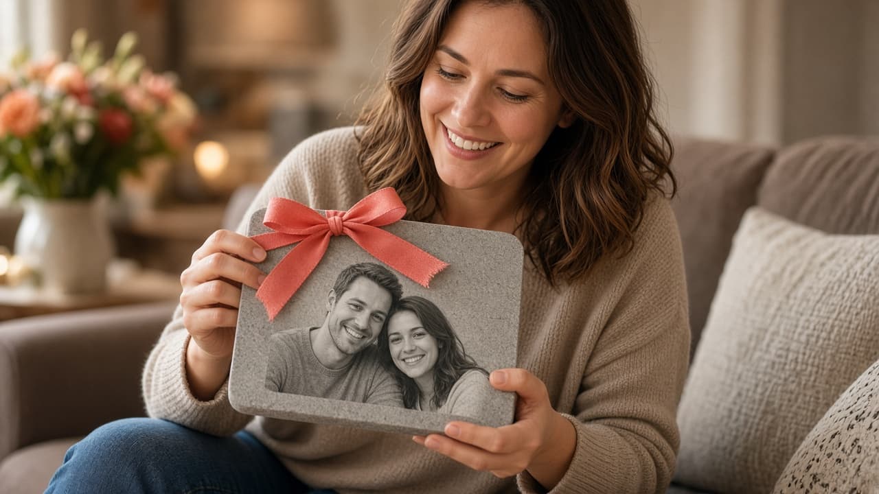 Someone unwrapping a surprise personalized photo gift